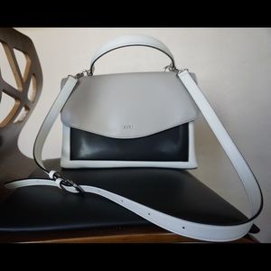 DKNY white, black and grey leather satchel